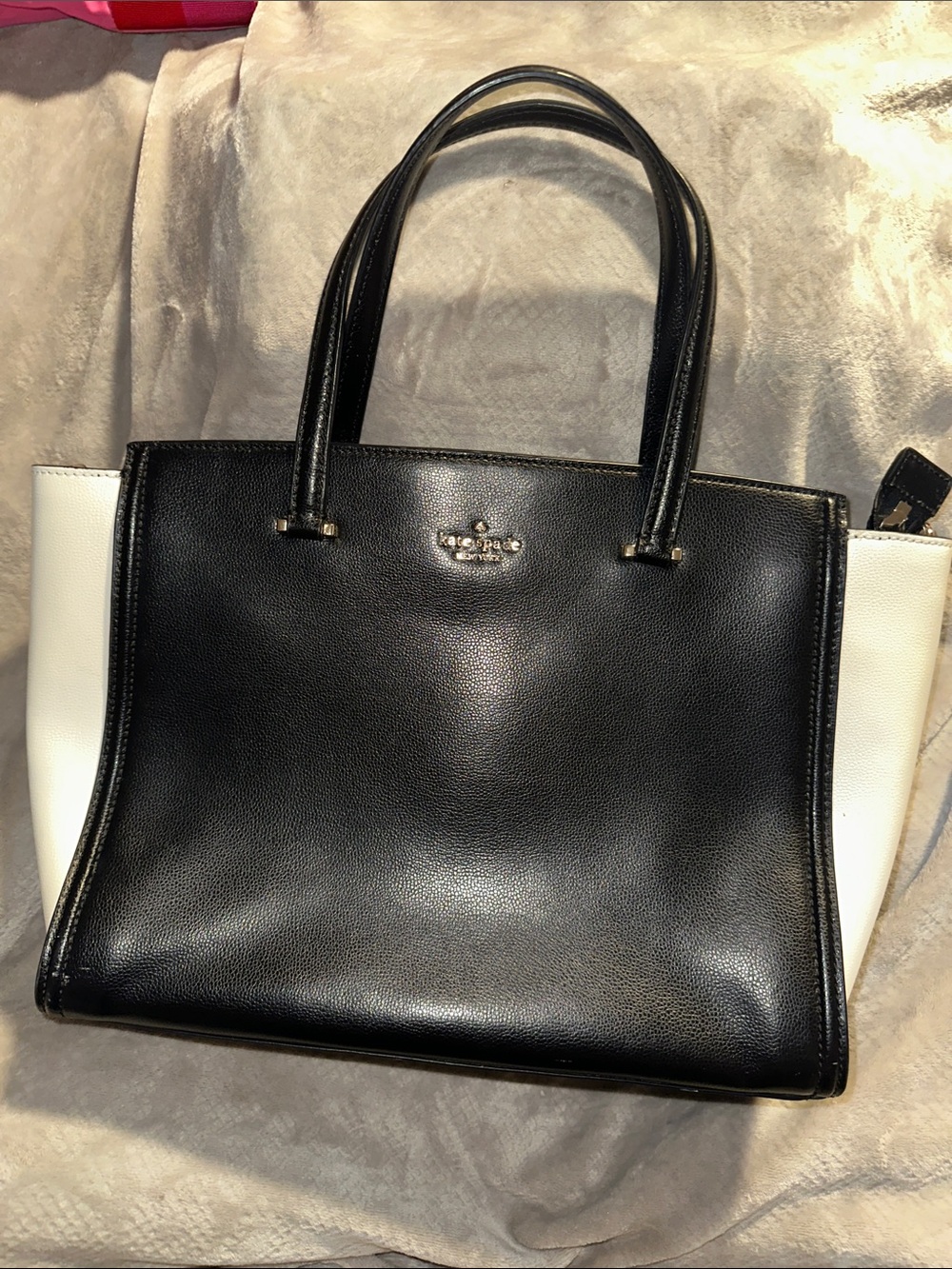 kate spade Black and White Leather Patterson Tote Bag
